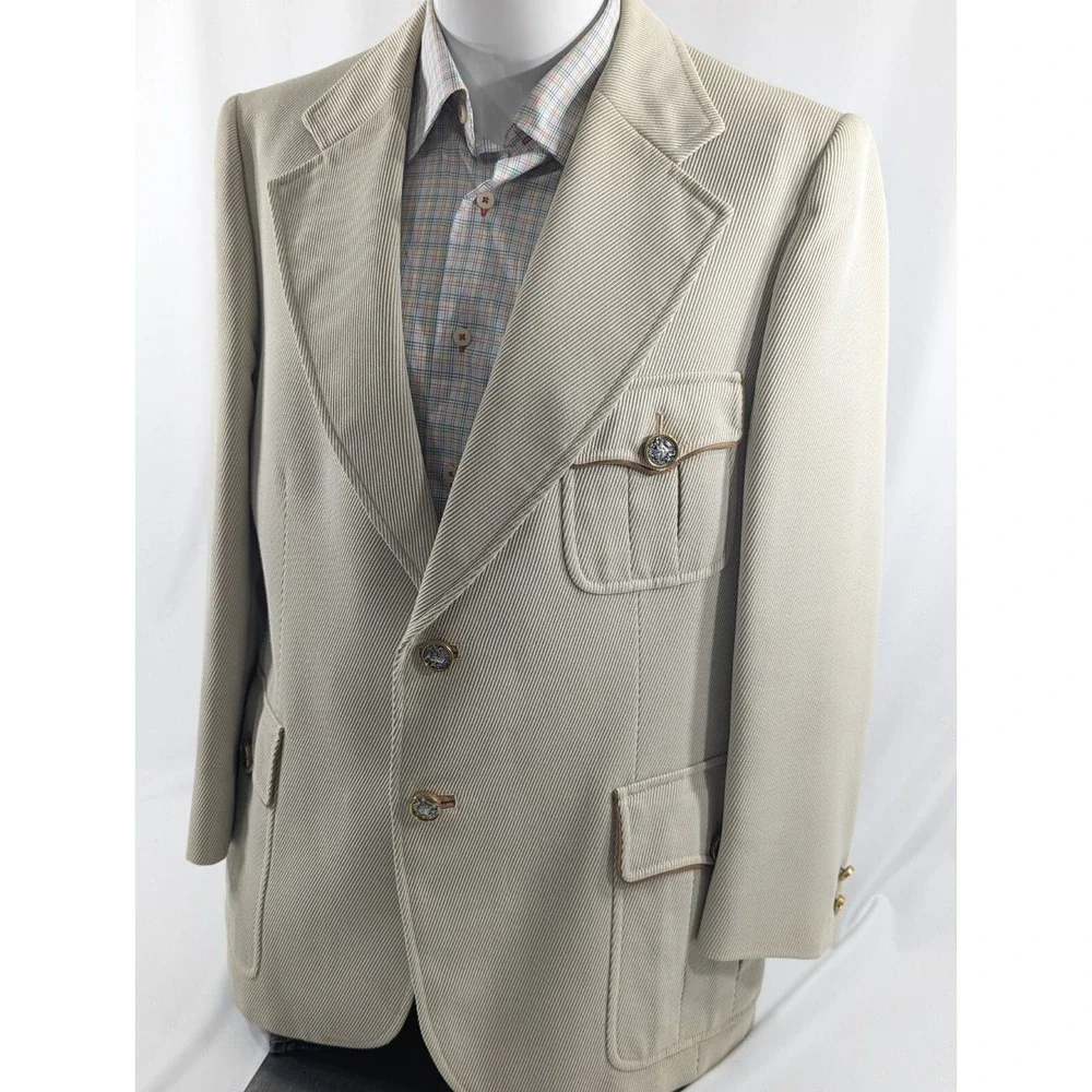 Vintage Cortefiel Blazer Sport Coat Jacket Heavy Cotton Metal Buttons‎ 44 Slim